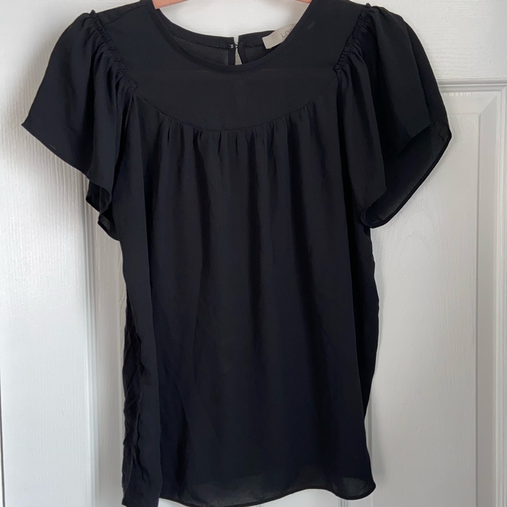 Loft mixed media flouncy ruffle sleeve top